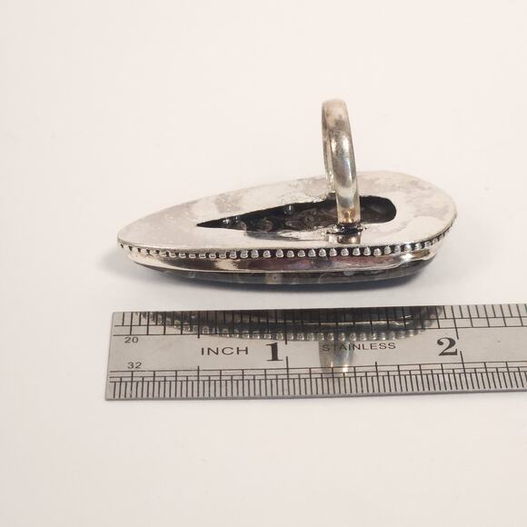 Sterling Silver Fossilized Stone Statement Ring, Size 6 3/4 - Picture 5 of 10